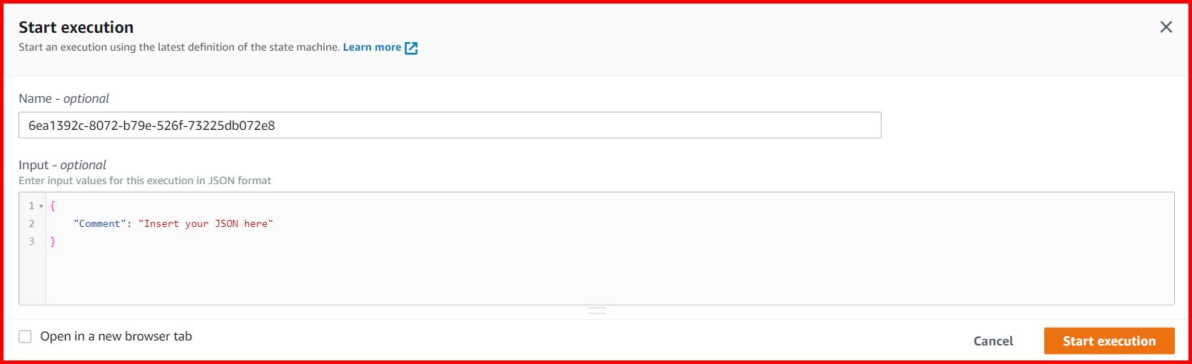 Picture showing the screen to specify the parameters before the execution starts